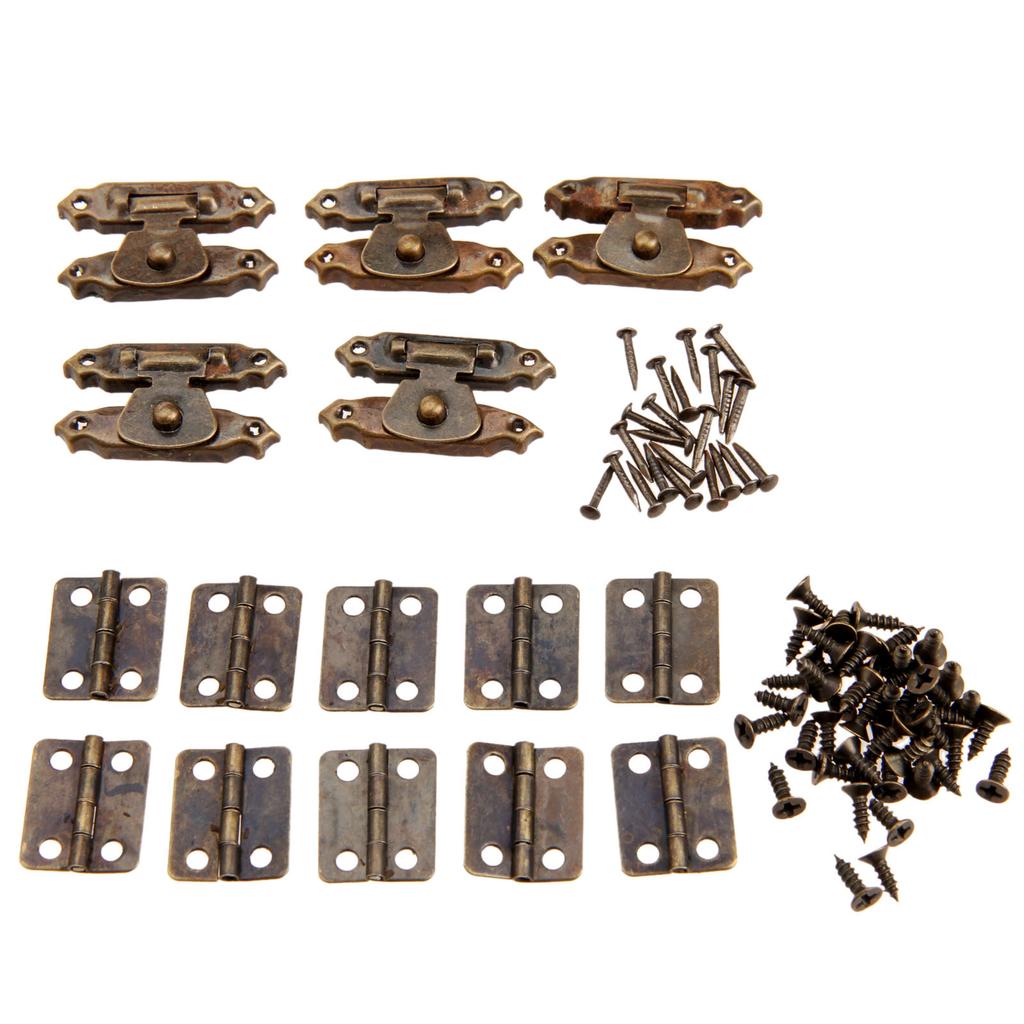 15Pcs/set Antique Bronze/Gold Furniture Cabinet Hinges withJewelry Wooden Box Case Toggle Hasp Latch Iron Vintage Hardware