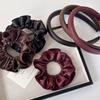 Retro Soft PU Leather Pleated Scrunchie Thin Sponge Headbands for Woman Girl Fashion Temperament Hair Hoop HeadRope Rubber Band