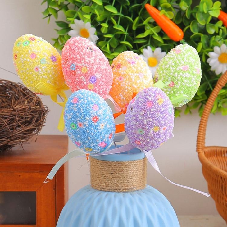 6Pcs Small Colored Foam Eggs with Stick For Festival Celebration Vase Arrangement and Basket Fillers And Art Craft