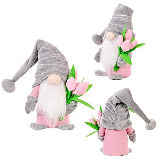 Gnome Doll Cute Long White Beard Fabric Tulip Bouquet Classic Swedish Faceless Doll Decor for Mother's Day