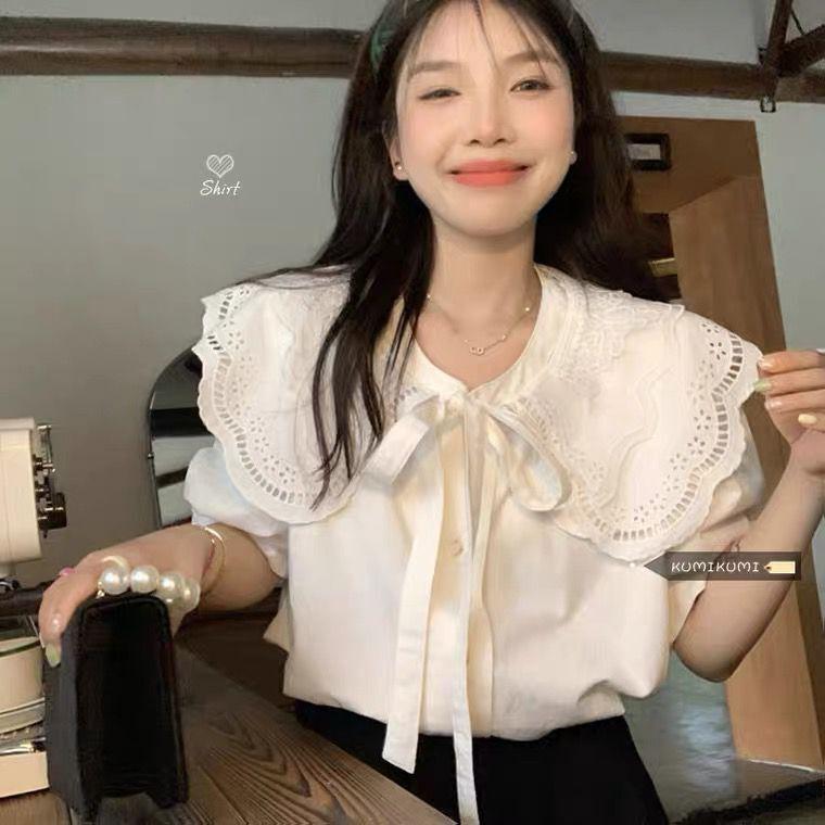 White Shirt Women's Summer New Popular Bow Tie Tops