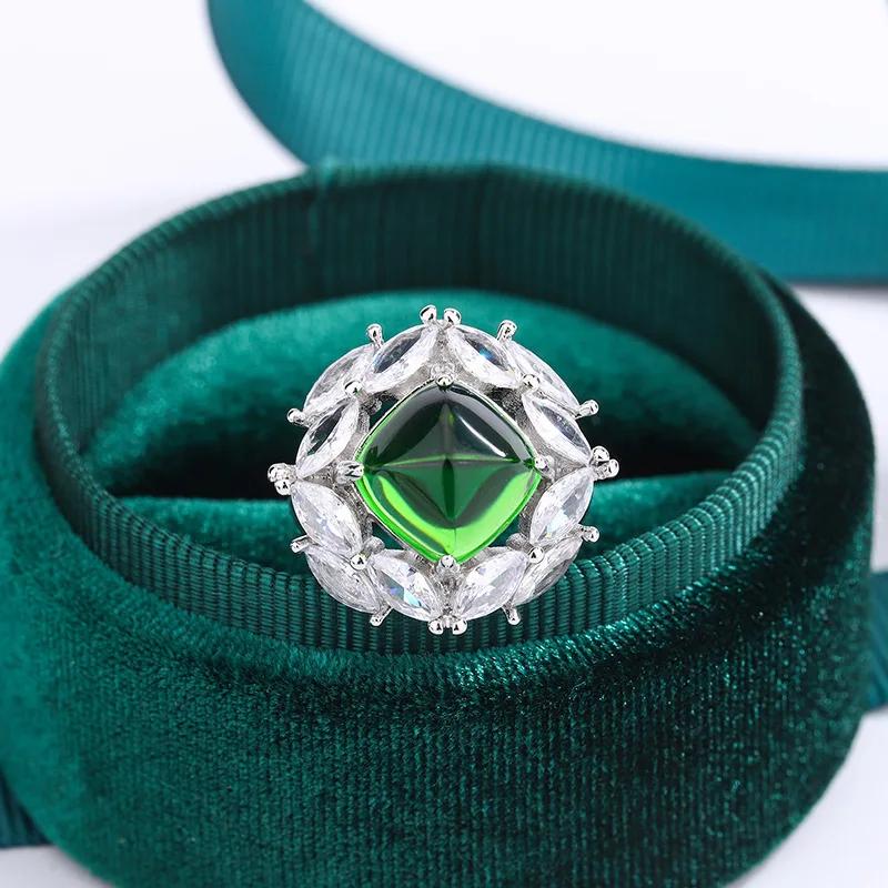 

New Hollow Mesh Bottom Sugar Tower High Quality Simulation Sapphire Ring Femininity Fashion Ring Party Birthday Gift Wholesale resizable