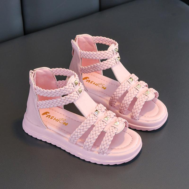 

Сандалии для девочек, летняя мода, туфли принцессы с открытым носком, детские с мягкой подошвой для больших детей, детские римские сандалии для маленьких девочек 31 розовый