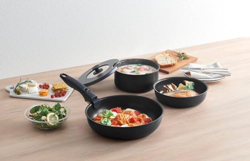 Thermos Durable Series 5-Piece Frying Pan Set with Detachable Handles, AB, Induction Compatible, Black, KSA-5B BK