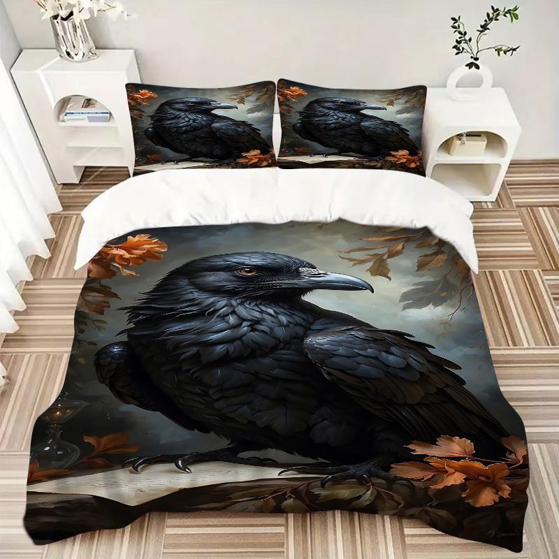 3pcs Raven Art Print Duvet Cover Set -Includes 1 Duvet Cover and 2 Pillowcases, No Quilt Core, All-Season Home Decor  yy251111102