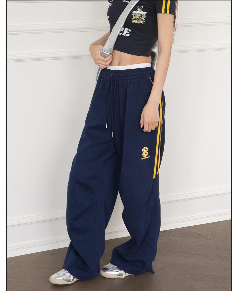 Sötétkék női bő szárú melegítőnadrág: Kényelmes utcai tánc jazz nadrág tavaszra/nyárra