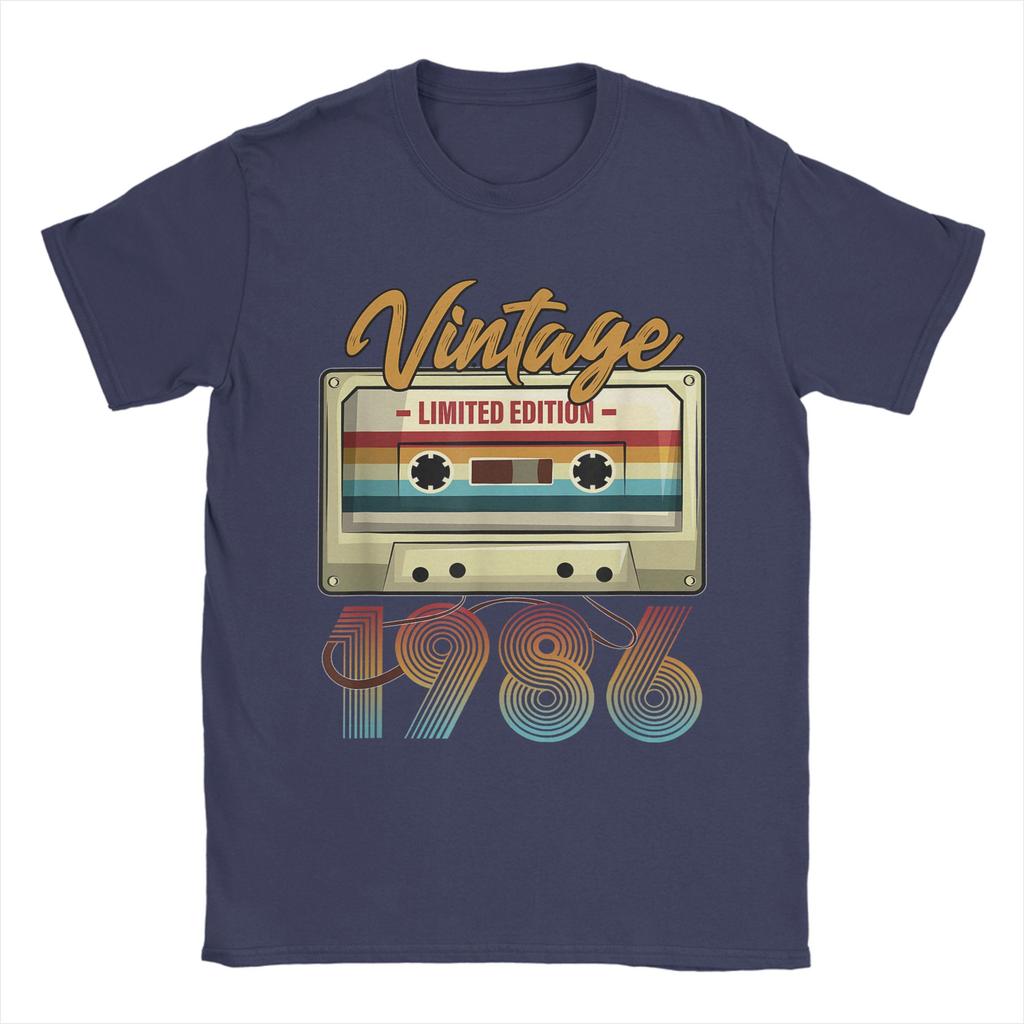 Vintage 1986 40th Birthday Cassette Tape Cotton TShirt For Men Summer TShirts Crew Neck Harajuku Tee Shirt Plus Size Clothing