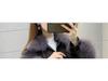 Korean Style Grey Faux Fur Batwing Sleeve Rivet Winter Coat for Women