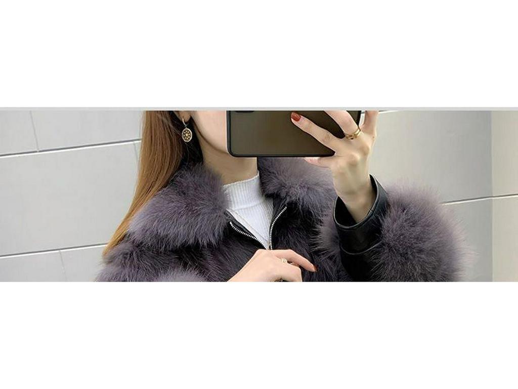 Korean Style Grey Faux Fur Batwing Sleeve Rivet Winter Coat for Women