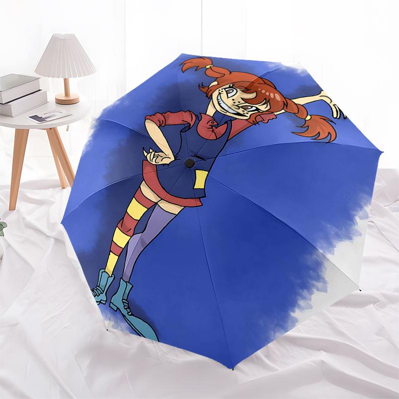 Pippi Longstocking Themed Travel Umbrella-8 Ribs Automatic Opening and Closing, Portable Folding Design, Compact and Stylish Umbrella Suitab