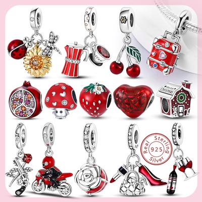 Nya 925 Silver Berlocker Pärla Original Röd Serie Berlock Hänge Passar Armband Halsband DIY Födelsedag För Kvinna Smycken Gåva