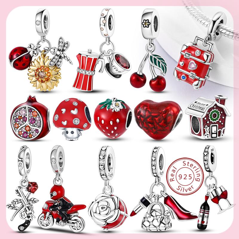 New 925 Silver Charms Bead Red Series Charm Pendant Fit Bracelet Necklaces DIY Birthday For Woman Jewelry Gift