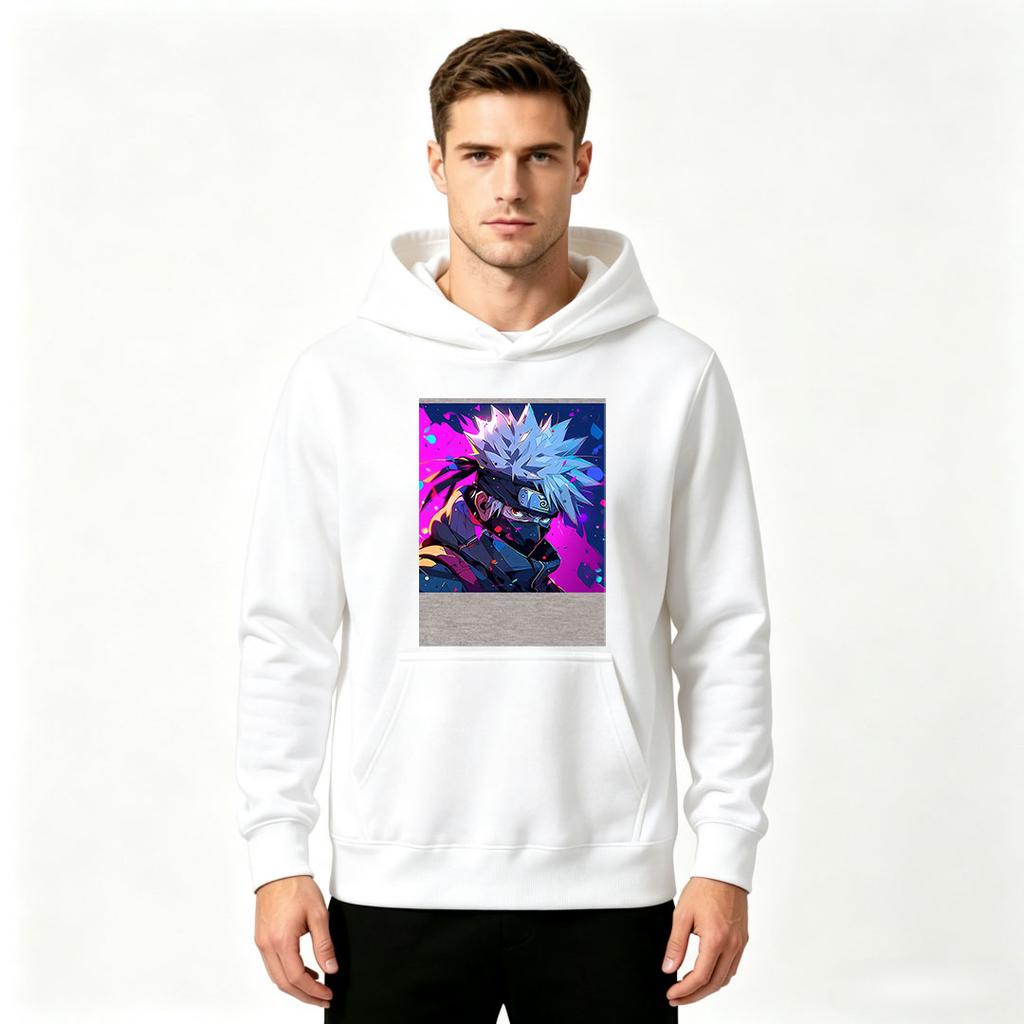 Men's Pullover Hoodie Anime Character Print Casual Long Sleeve Hooded Sweatshirt for Daily Wear