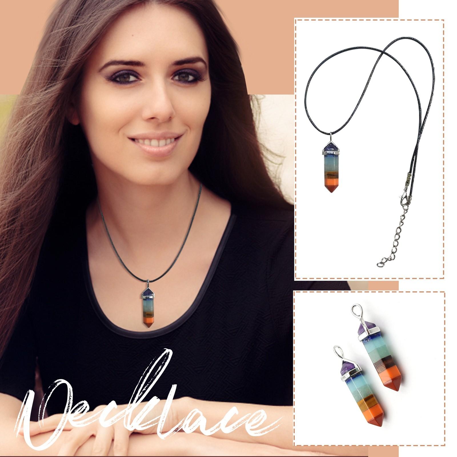 

Натуральный разноцветный кристалл, шестигранный кулон-столбик, модный кристальный кулон, ожерелье One Size синий