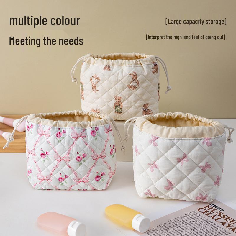 Premium Quilted Travel Storage Pouch: Large Capacity, Cute Drawstring Design