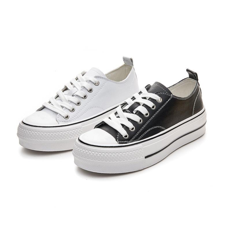 Muffin thick-soled little white shoes women's spring fashion cowhide sports and leisure lace-up classic shallow mouth low-top soft sole