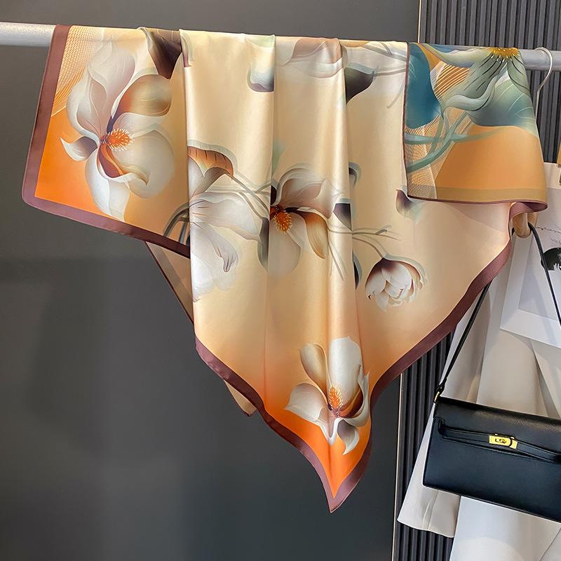 90×90Cm Retro Double-Sided Printed Scarf Neck Scarf High-End Fashion Age-Reducing Silk Scarf Fashionable Scarf With Shawl