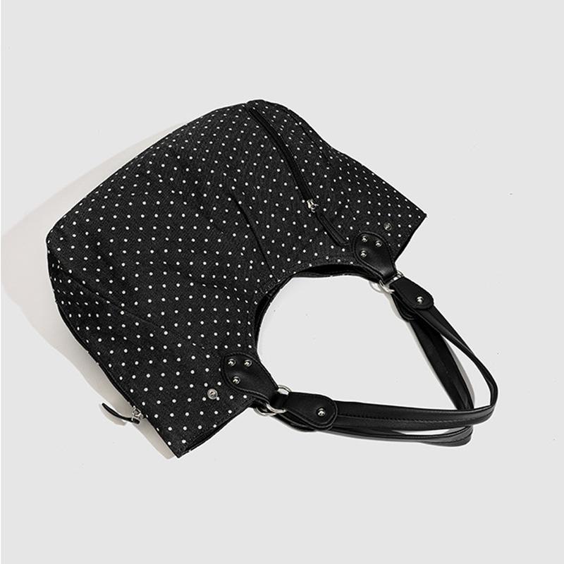 Korean Retro Polka Dot Tote Bag Large Capacity Hobo Shoulder Bag for Women 2025 Fashion Preppy Style