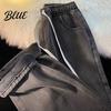 Solid Color Jeans Pants Loose Waist Adjustable Mid-rise Elastic Women Winter Drawstring Sport Fit