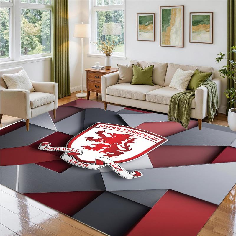 Middlesbrough FC Design Crystal Velvet Rug Soft Decorative Mat for Bedroom Entrance