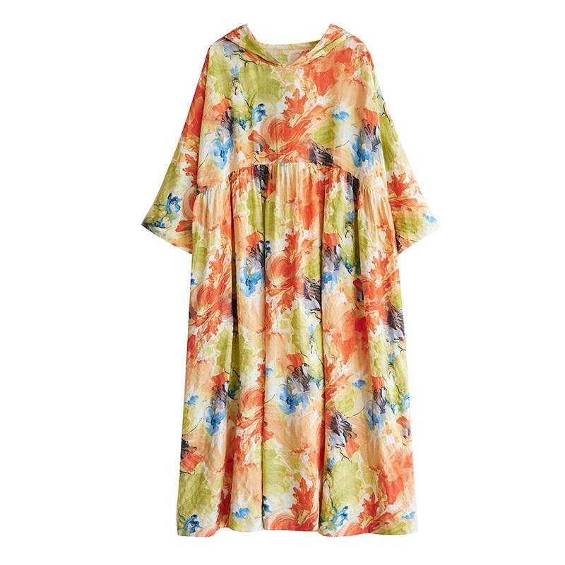 Übergröße Baumwolle Kapuze Vintage floral neu in Kleider für Frauen lässig locker lang Frühling Sommerkleid
