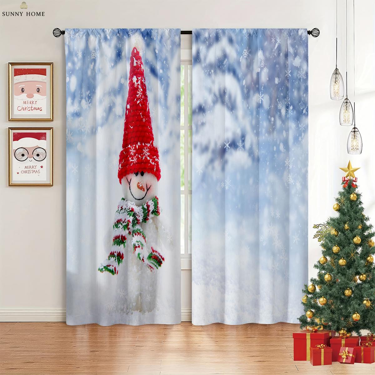 

Рождественская машина, рождественская елка, снеговик, напечатанные шторы, праздничные украшения для вечеринок, шторы, легко стирать и ухаживать, 2 шт. W50xH140(CM)x2PCS&Grommet Top