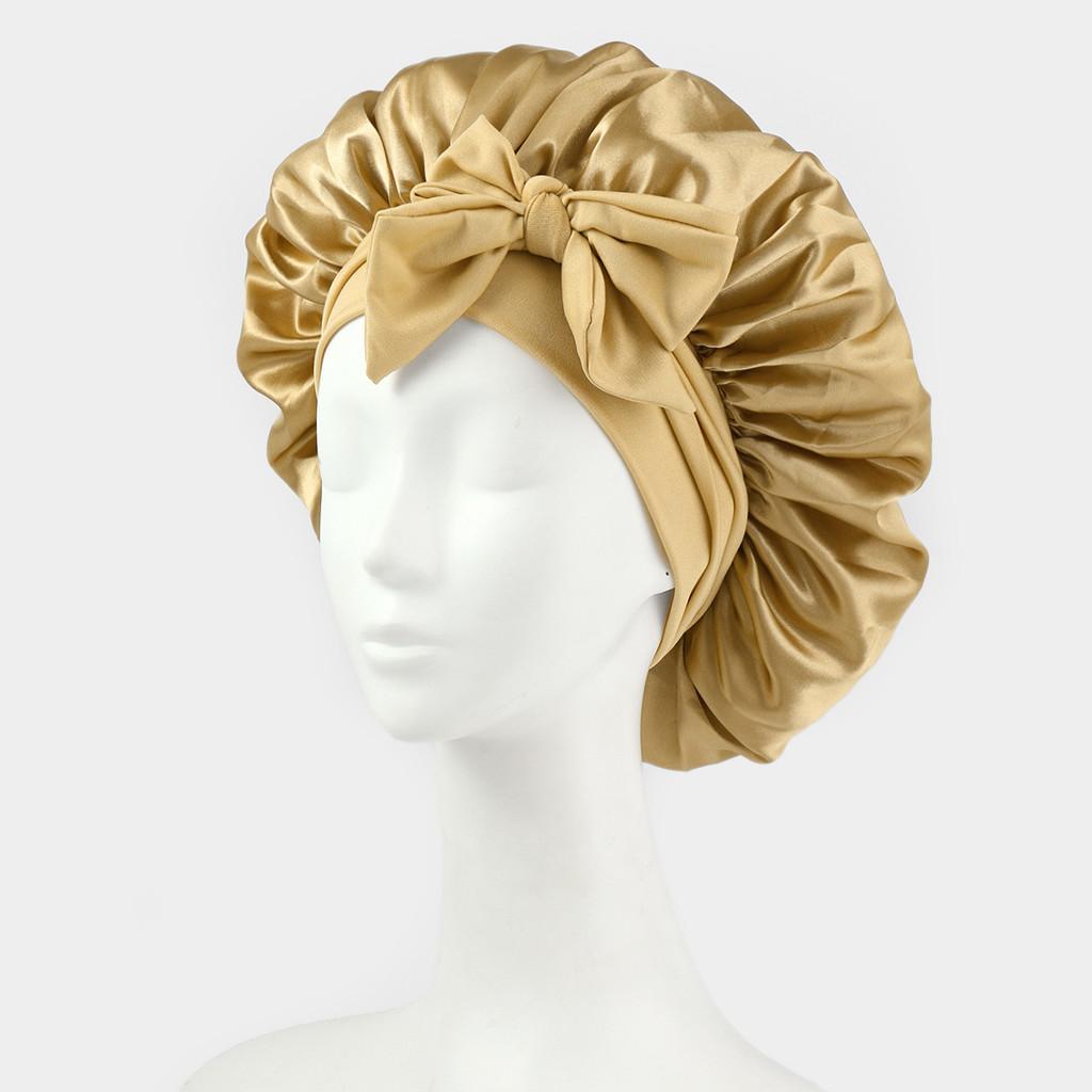 Bonnet de Nuit en Satin pour Femmes avec Nœud Papillon Lien Réglable Soin des Cheveux Bonnet de Nuit Doux en Soie