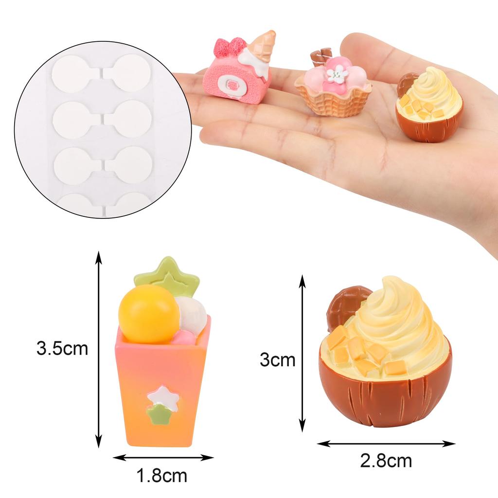 DERAYEE Mini Ice Cream Resin 12 Cute Miniature Ornaments with Adhesive Toy Garden Ornament Figurine Prop Decorations, Pieces, Tape, Gift,