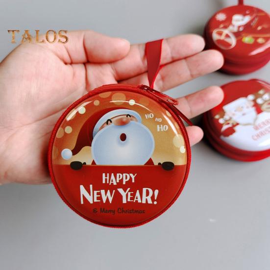 Children's Coin Purse Round Christmas Coin Pouch with Cartoon Pattern Zipper Closure Coin Case with Lanyard for Kids Coins Cash Keys Candies