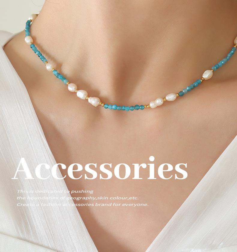 European-American Fashion Blue Stone & Freshwater Pearl Necklace