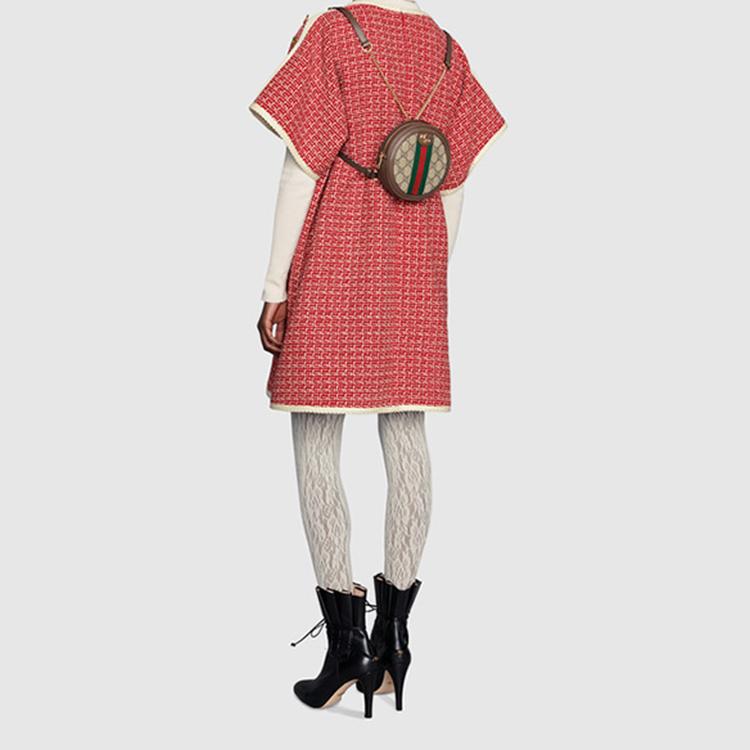 Gucci Ophidia Pasek z Logo Płótno i Skóra Okrągła Torba Plecak Mini Plecak Damski Hebanowy Brąz 598661-96IWG-8745