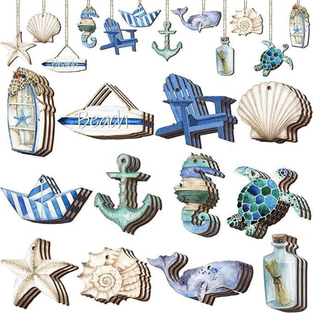 24pcs Cartoon Summer Navigation Pendant Ocean Themed Signs Ornament  Hawaiian Outdoor