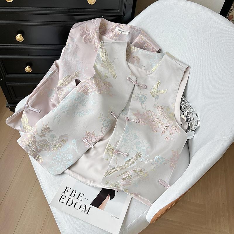 Disc button jacquard vest women's spring and summer 2025 new high-end vest sleeveless top