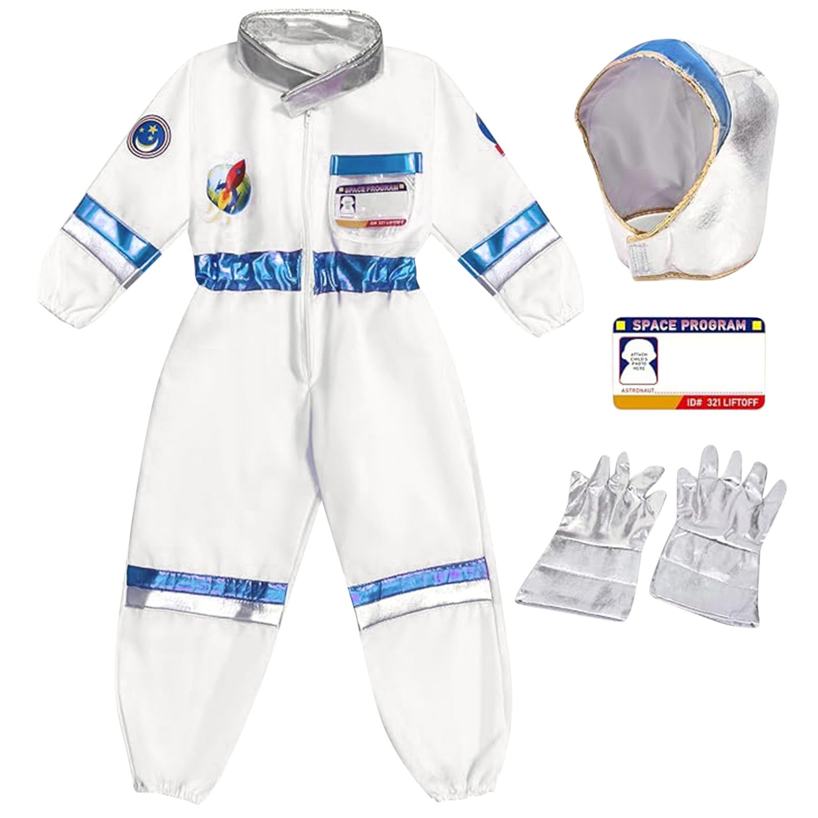 Children s Space Suit Cosplay Performance Suit Astronaut Gloves Holiday Party Performance Costume Set 100 синий