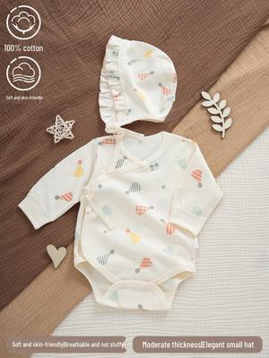 Stilvolles Ganzjahres-Body- und Mützen-Set mit Druckknöpfen im Schritt für neugeborene Mädchen - Perfekt für Frühling, Herbst, 100 Tage und Vollmond-Feiern.