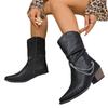 Large size pointed square heel side zipper fashion boots autumn new leather wear medium tube but knee women's boots
