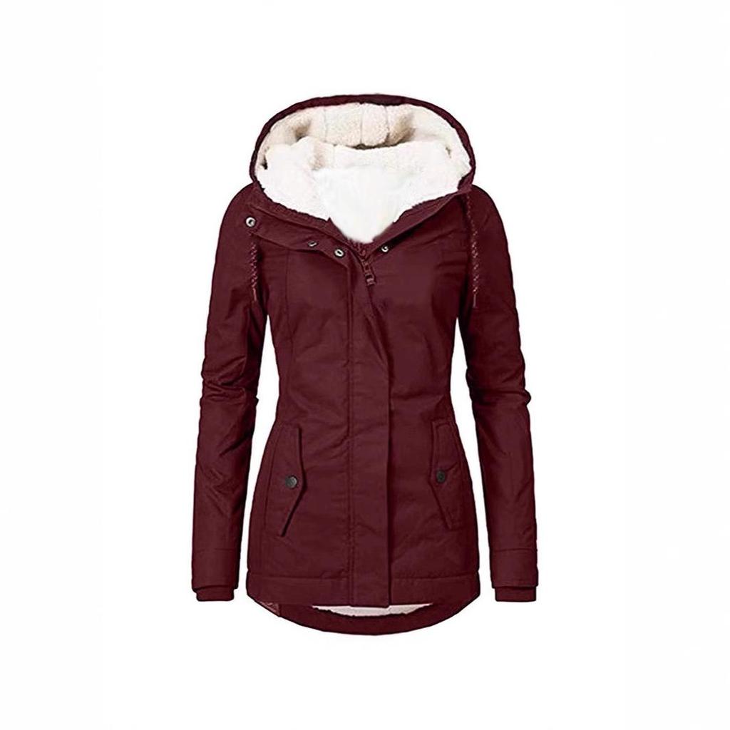 Women's Hooded Cotton Jacket with Plush Lining - Medium Long Style for Autumn/Winter