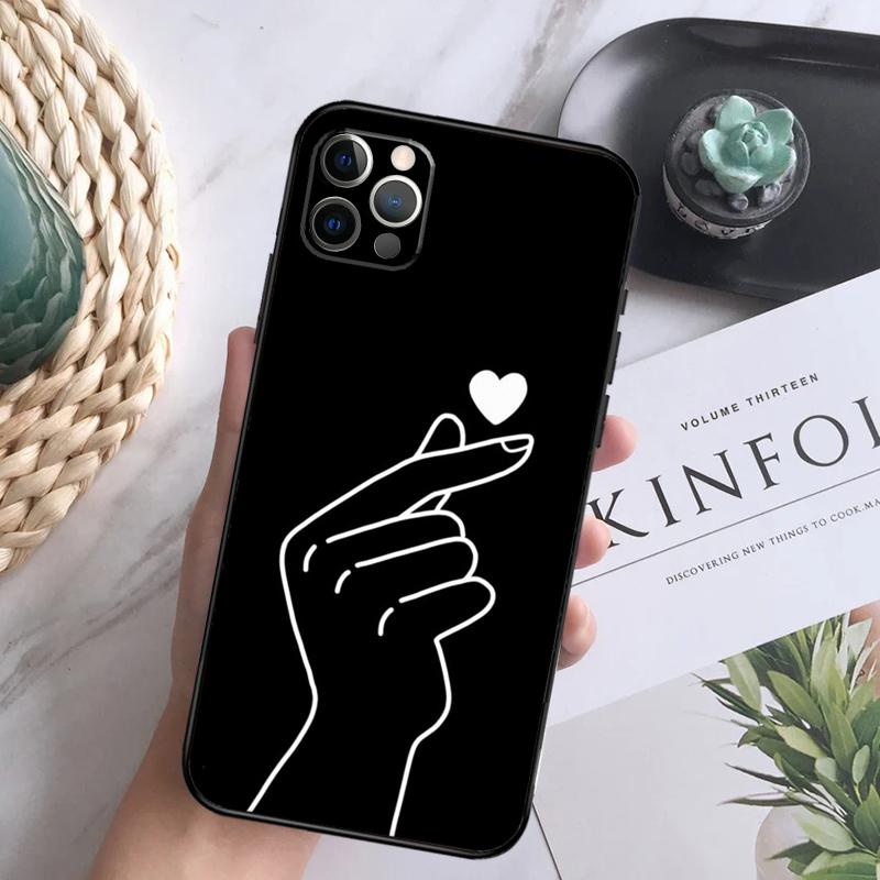 Korean Finger Heart Love Phone Case For iPhone 16 Pro 11 12 13 14 15 Pro Max Mini XS X XR 7 8 16 Plus Cover Coque
