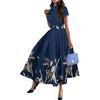 2024 Floral Print Short Sleeve Button Dress with Belt – European & American Style, Big Swing, Shirt Collar