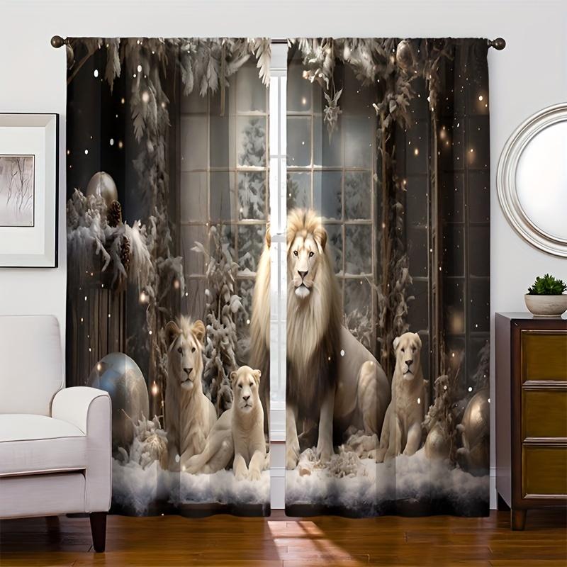 2 Stück Löwen Vorhänge Afrikanische Wildtiere Tier Fenster Vorhänge Grasland König des Dschungels Baum Fenster Vorhänge für Schlafzimmer Wohnzimmer