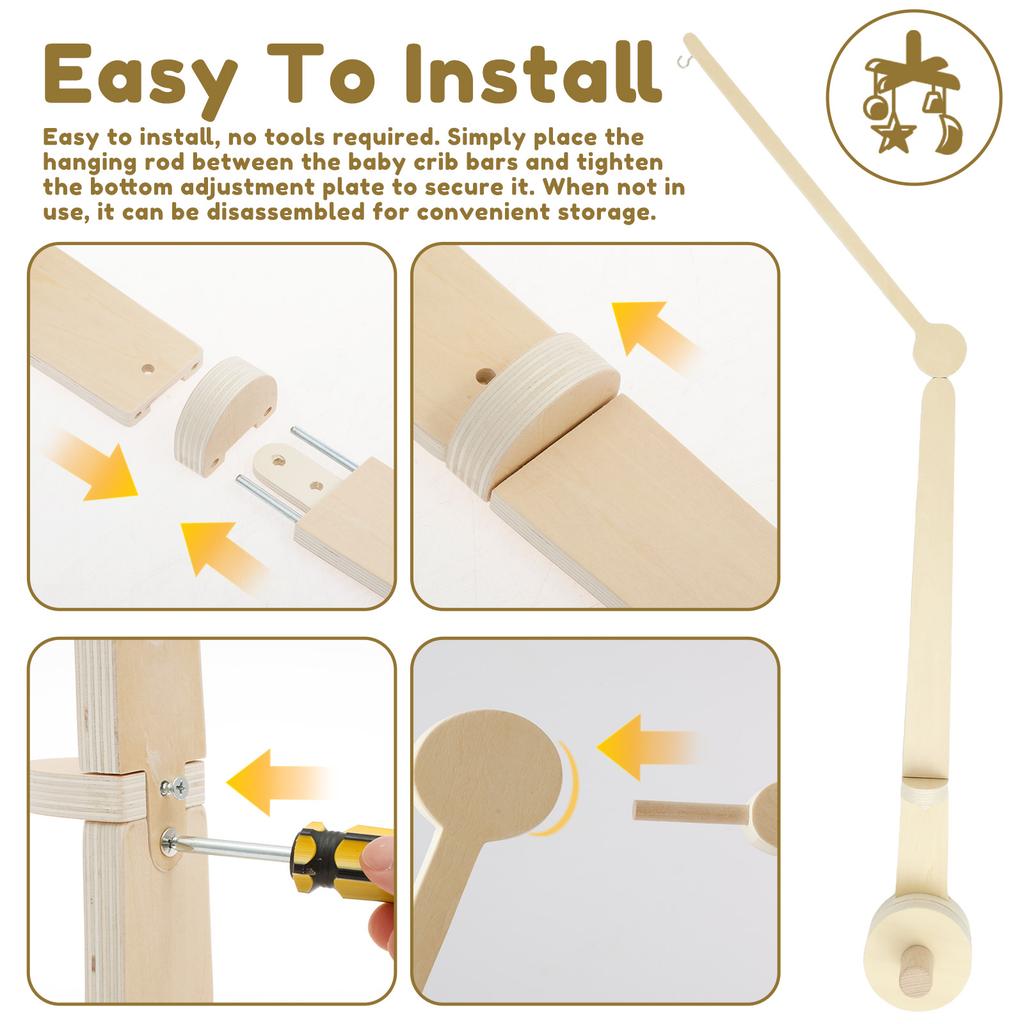 Wooden Crib Mobile Arm Decorative Baby Mobile Hanger Toy Bracket Accessories Also Used for Baby Strollers Bassinet Stroller Seat