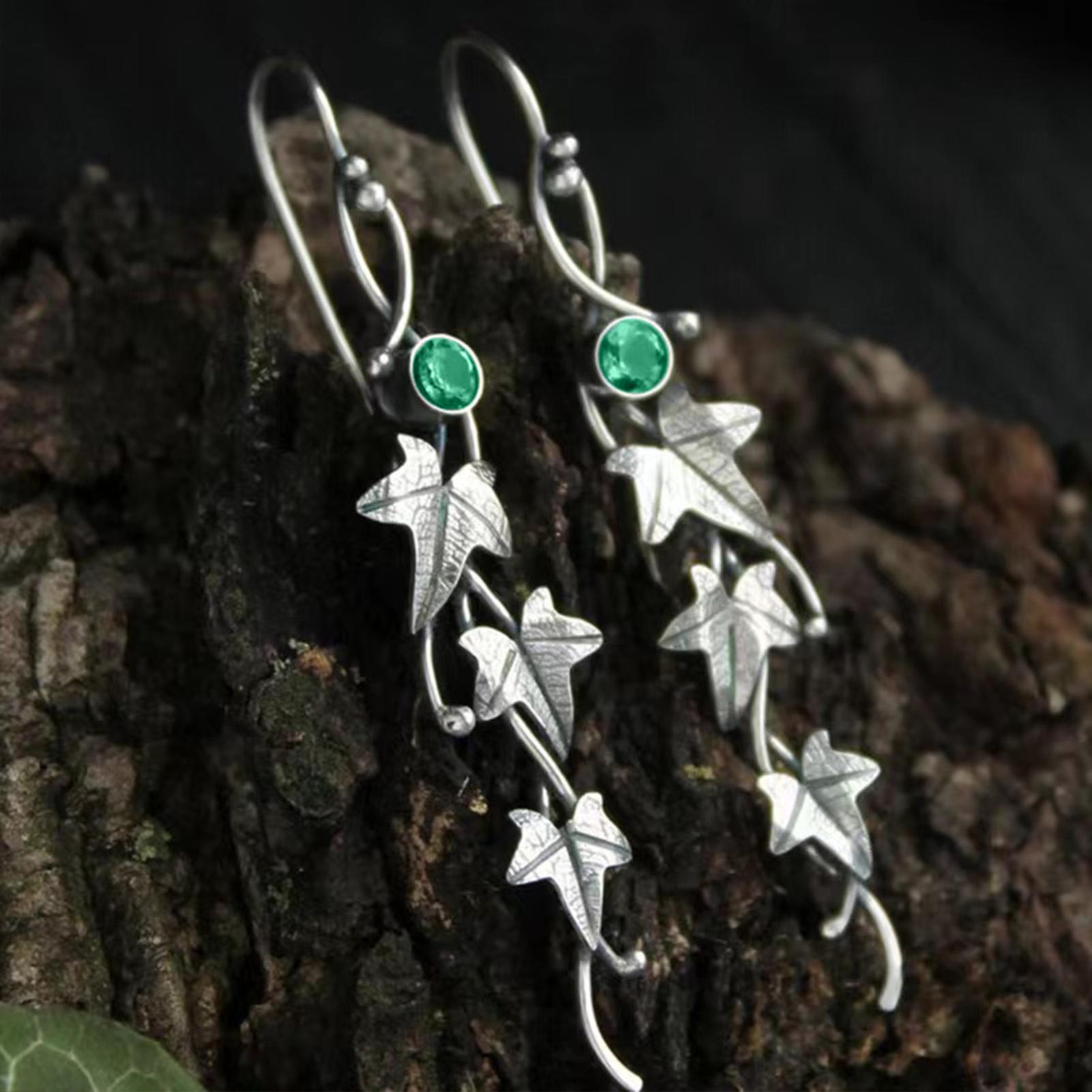 

Vintage Ivy Elvens Leaf Earrings For Women Silver Color Metal Crystal Earrings Women s Leaf Dangle Earrings Fashion Jewelry