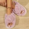 Fashion Fashion Cross Strap Fluffy Slippers Women Winter Home Peep Toe Plush Fur Slippers Woman Flat Heel Keep Warm Cotton Slides Shoes