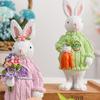 Easter Bunny Figurine Resin Rabbit Statue Holding Flowers/Carrots Spring Tabletop Ornament for Home Office Desk Shelf Decor