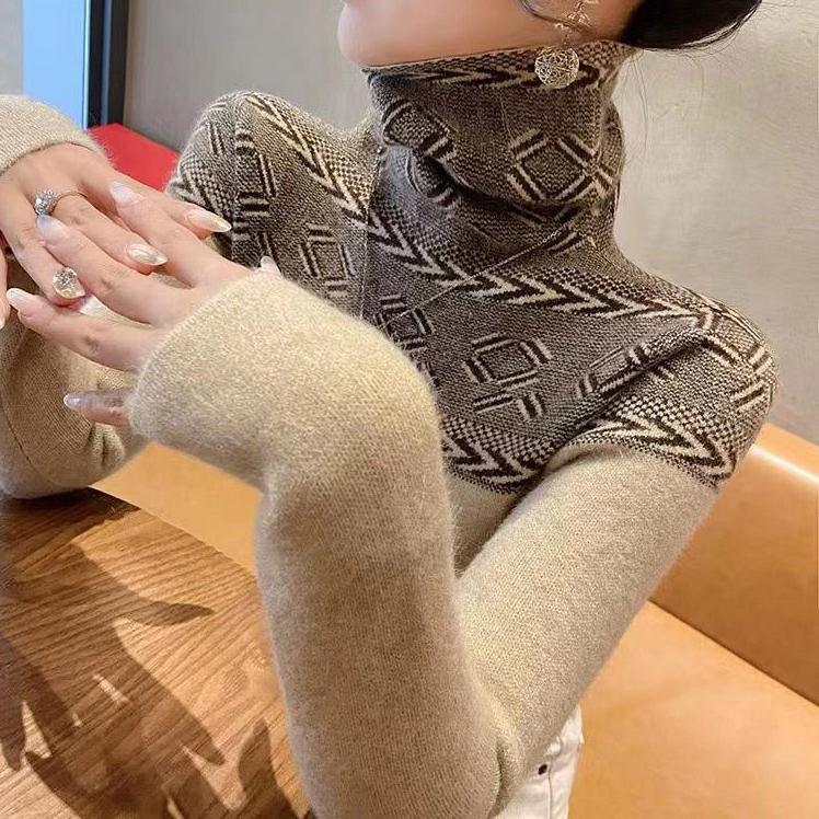 Fashionable Women's Turtleneck Jumper Slim Vintage Long Sleeve Autumn Spring Thin Section Sweaters Inside Basic Knitted Pullovers