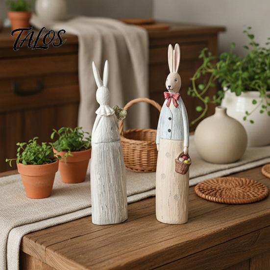 Office Desk Decoration Easter Bunny Figurine, Vintage Resin Rabbit Statue with Carrot Flower Animal Figurine For Home Basket, Spring Indoor
