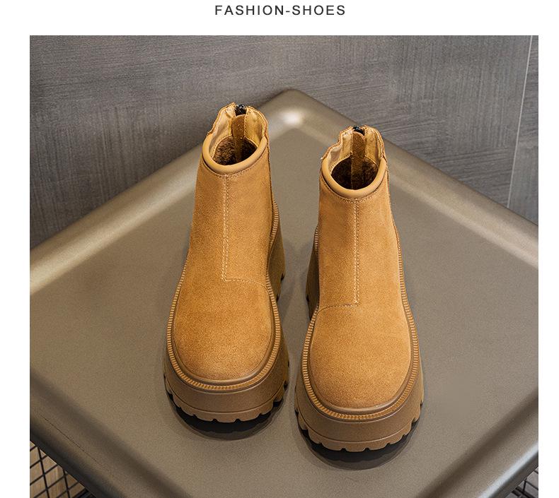 2024 Autumn/Winter Women's Thick-Soled Cow Suede Ankle Boots: Versatile, Height-Increasing, Warm Martin Style