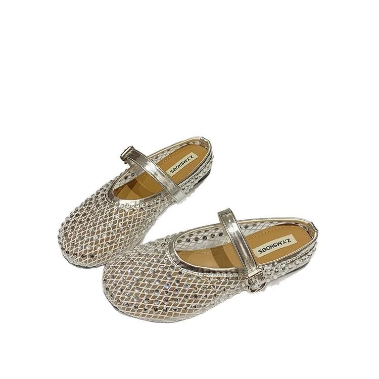 Age-reducing Gypsy Rhinestone Baotou Drag Women's Outer Wear 2025 Summer New Soft Flat-bottomed Mesh Breathable Beautiful Slippers