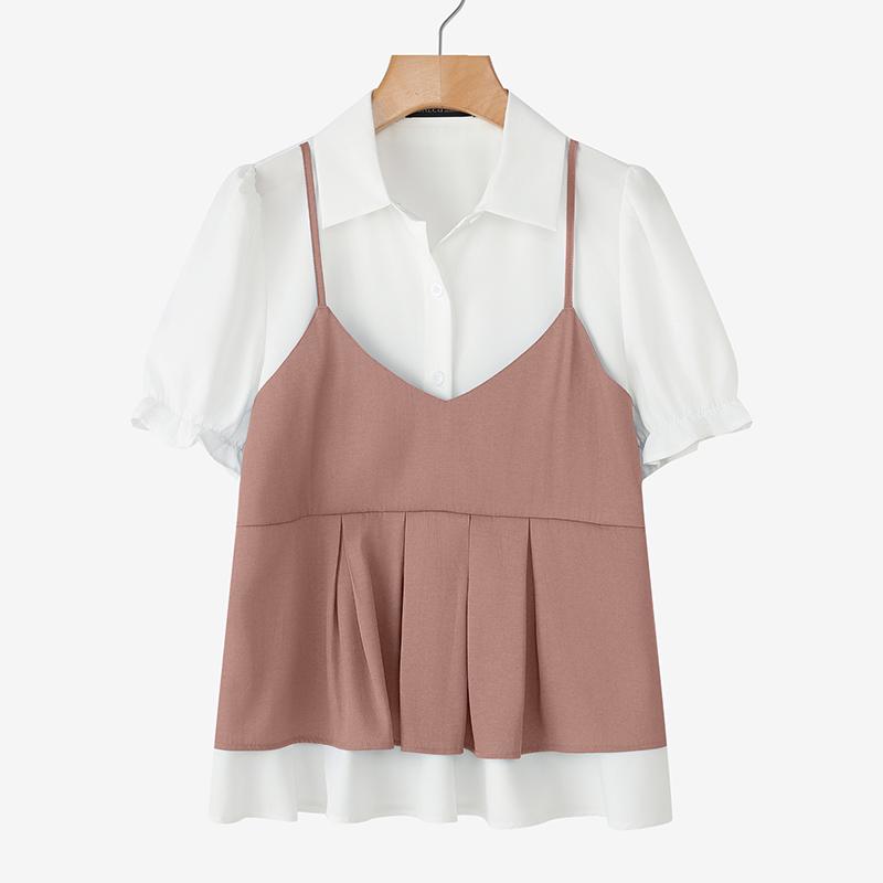 

ZANZEA Женская повседневная блузка с коротким рукавом и отложным воротником, в стиле пэчворк 5XL розовый