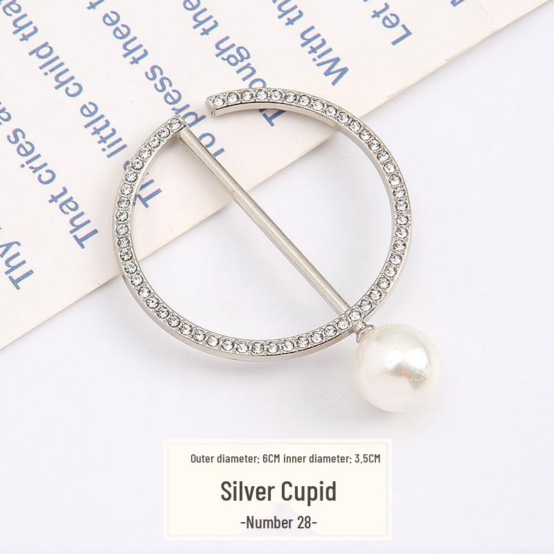 Pearl Rhinestone Waist Buckle Scarf Fastener Hem Knot Button for Women